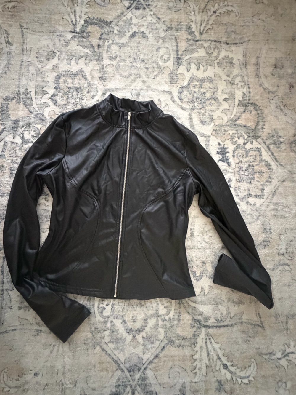 SHEIN Black Faux Leather Zip Jacket